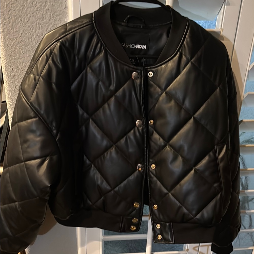 Fashion Nova Black Bomber Jacket with Diamond Quilting